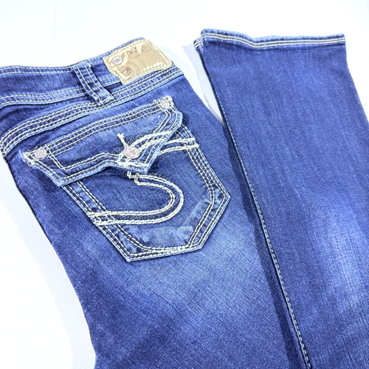Silver Jeans Suki Distressed Women's Denim Jeans W33 L32 Flap Pockets