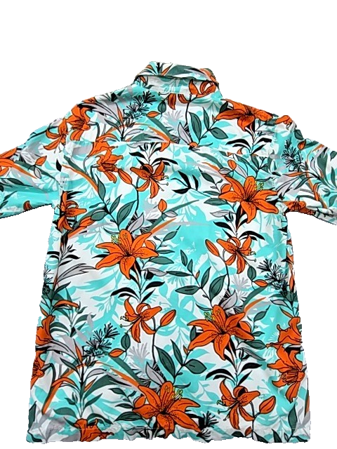 Superdry Men's Teal Orange Floral Hawaiian Shirt Size L Short Sleeve