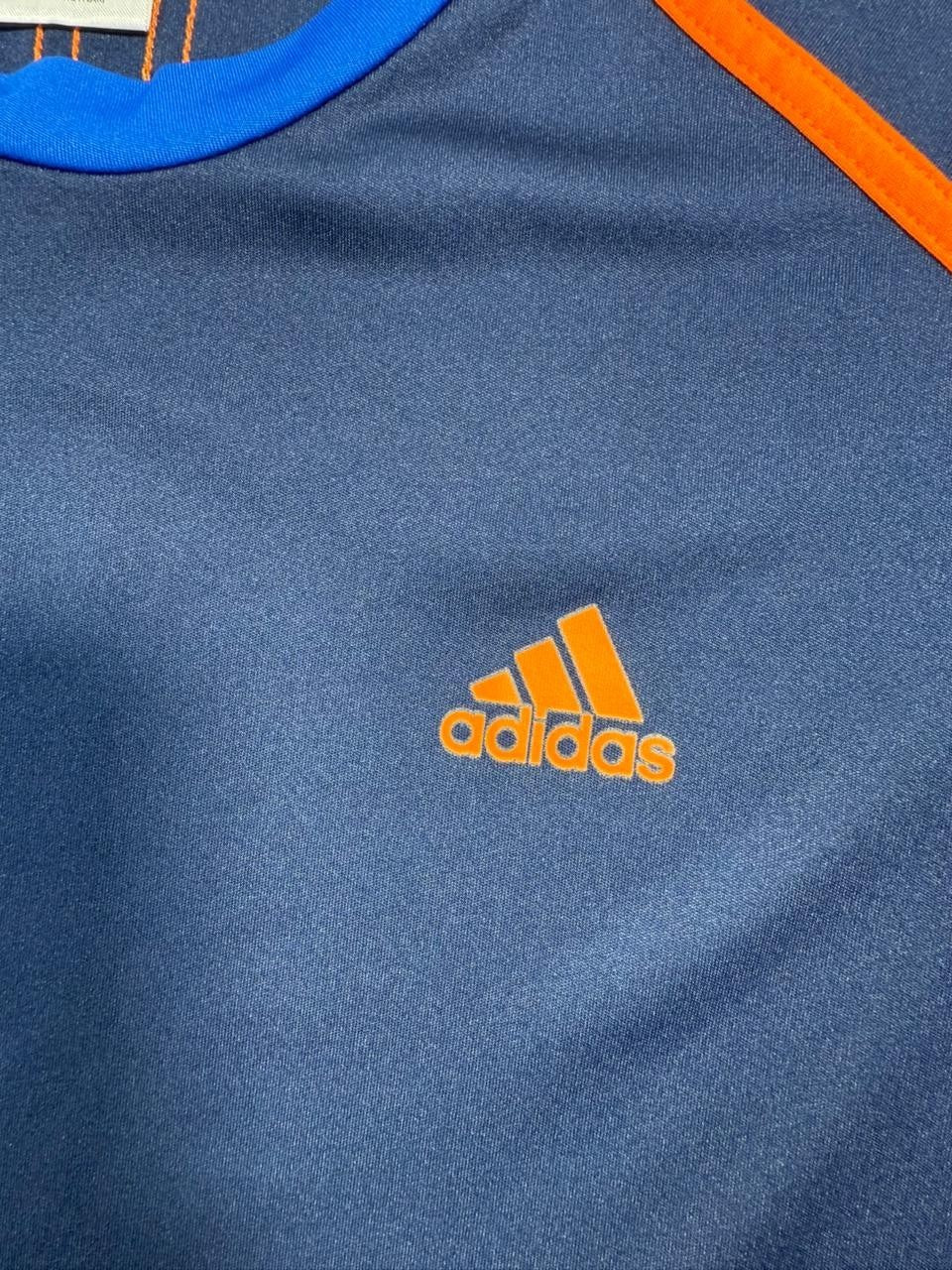 Adidas Barricade Men's Performance T-Shirt In Mystery Blue With Glow Orange - S