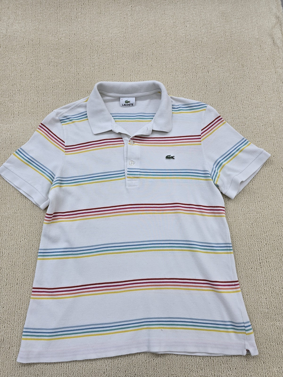 Lacoste Classic White Striped Cotton Pique Polo Men Sz 4 Short Sleeve
