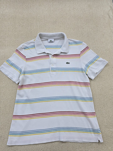 Lacoste Classic White Striped Cotton Pique Polo Men Sz 4 Short Sleeve