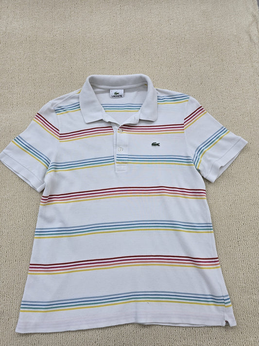 Lacoste Classic White Striped Cotton Pique Polo Men Sz 4 Short Sleeve
