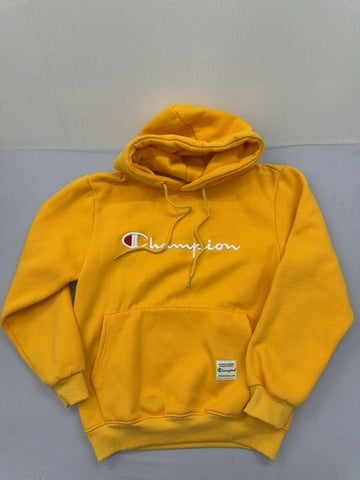 Champion Men's Large Yellow Fleece Pullover Hoodie Logo USA Cotton Poly