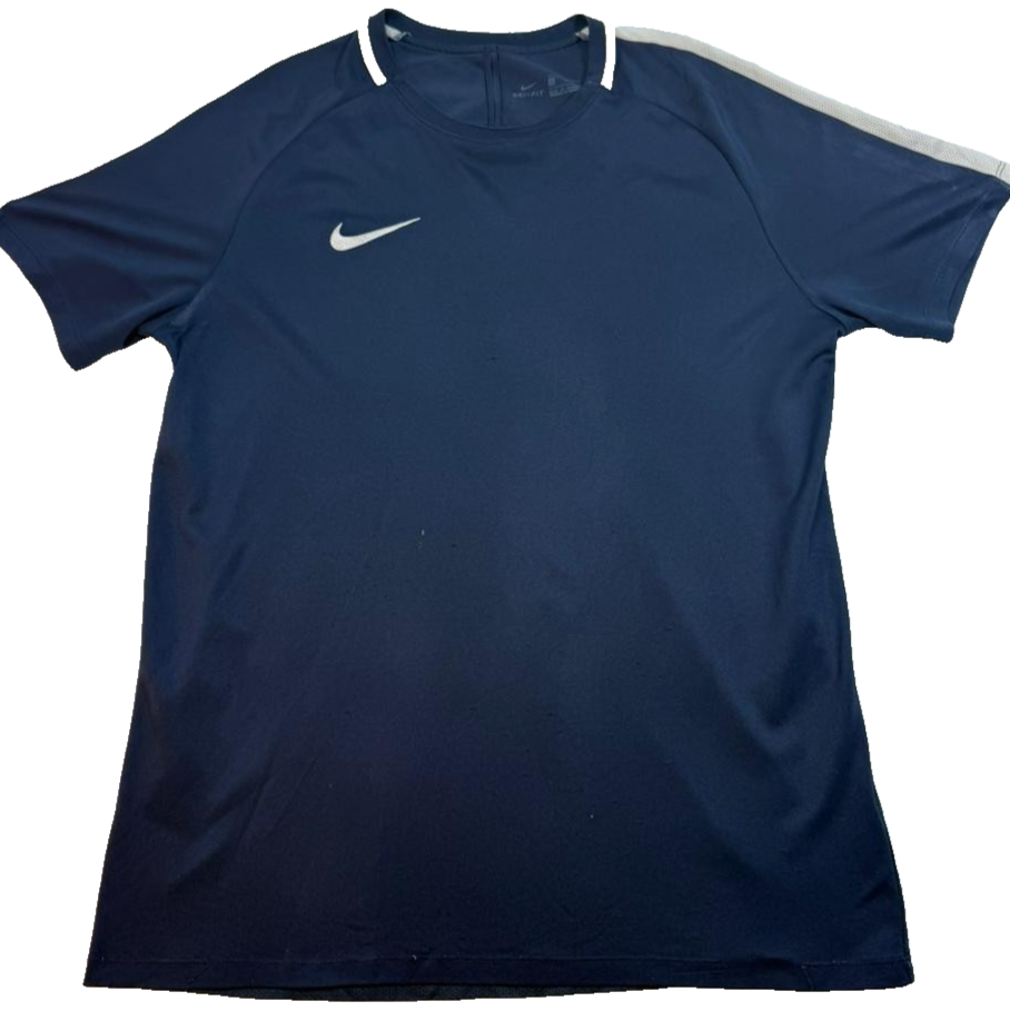 Nike Men's Navy Blue Dri-FIT Short Sleeve T-Shirt White Swoosh Logo Size L