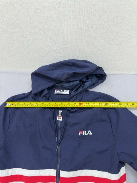 Fila Navy Striped Zip Track Hoodie Unisex Size S 100% Polyester