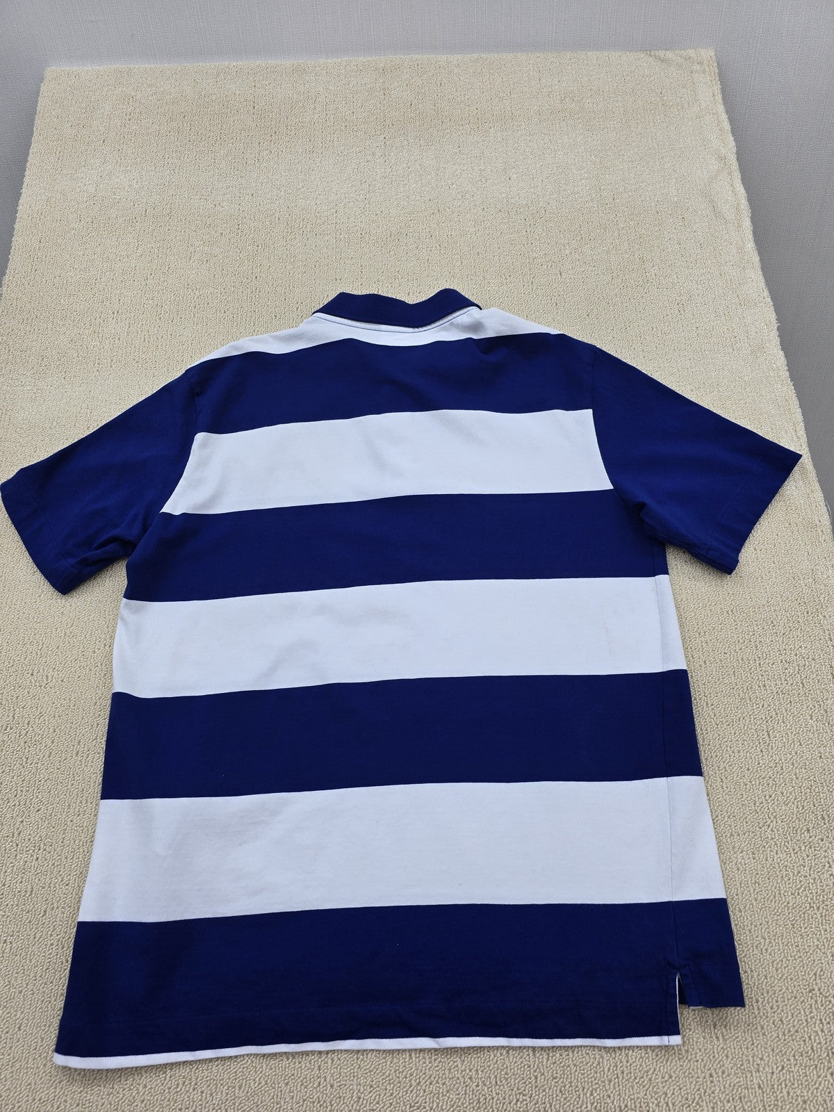 Champion Navy White Striped Polo Shirt Men's Size L 100% Cotton