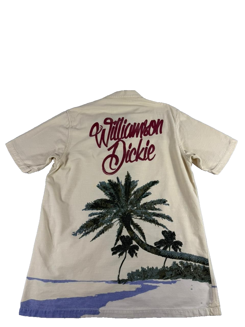 Dickies Men's Large Beige Tropical Palm Print Short Sleeve Button-Up Shirt 100%