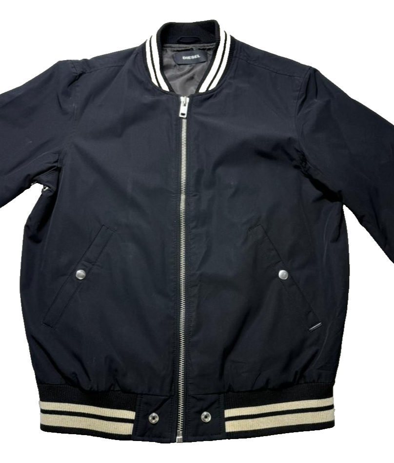 Men's Diesel Embroidered Logo Ribbed Collar Jacket, Black/Cream, Size Large