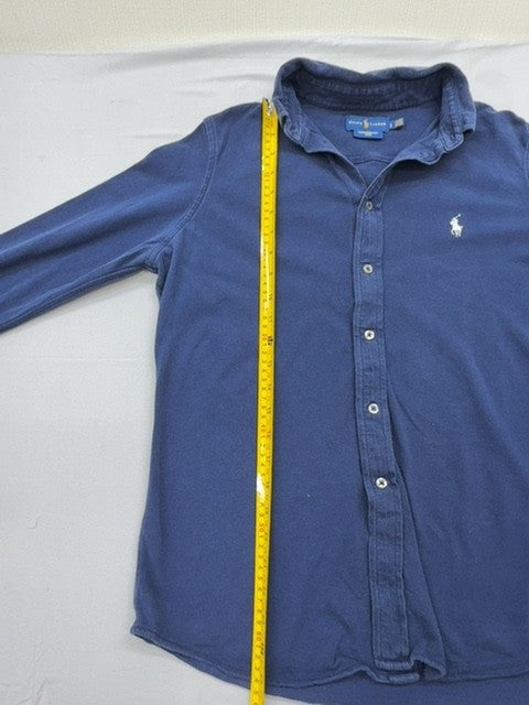 Ralph Lauren Men's Blue Mesh Button Down Shirt Slim Long Sleeve