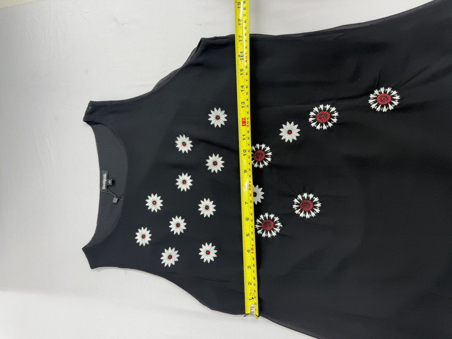 Desigual Black Floral Sleeveless Dress Embroidered Daisies Women M