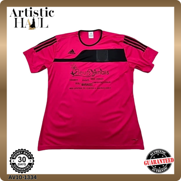 Adidas Pink Striped Soccer Jersey L Short Sleeve Unisex