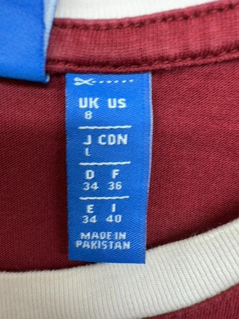 Adidas Originals 3 Stripes Burgundy Slim T-Shirt UK 8 US Cotton