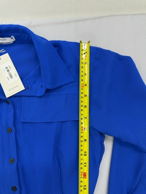 Reserved Women's S Blue Short Shirt Dress Long Sleeve Collar Button EUC