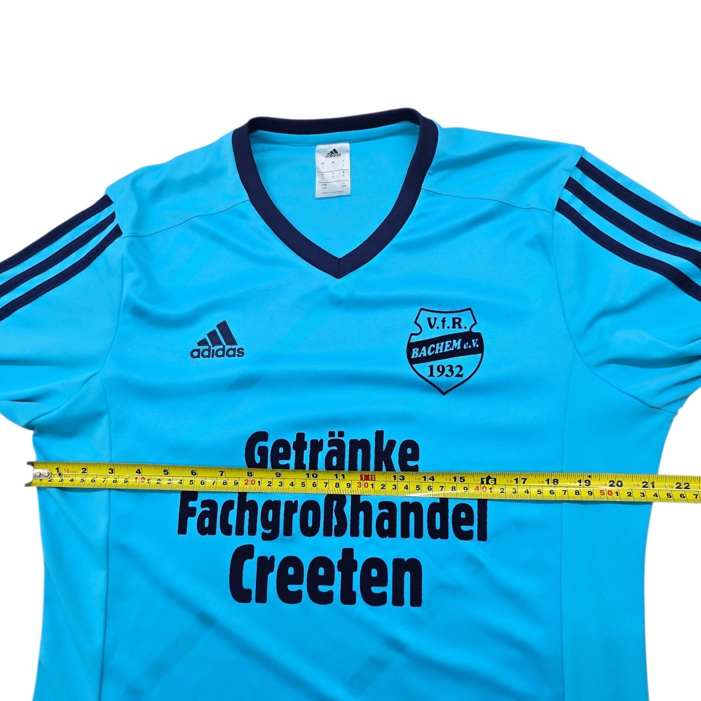 Adidas Men's Cyan Blue Striped Soccer Jersey L V-Neck Long Sleeve
