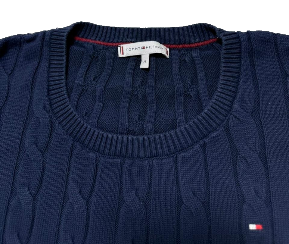 Tommy Hilfiger Blue Cable Knit Crew Neck Jumper - Size M