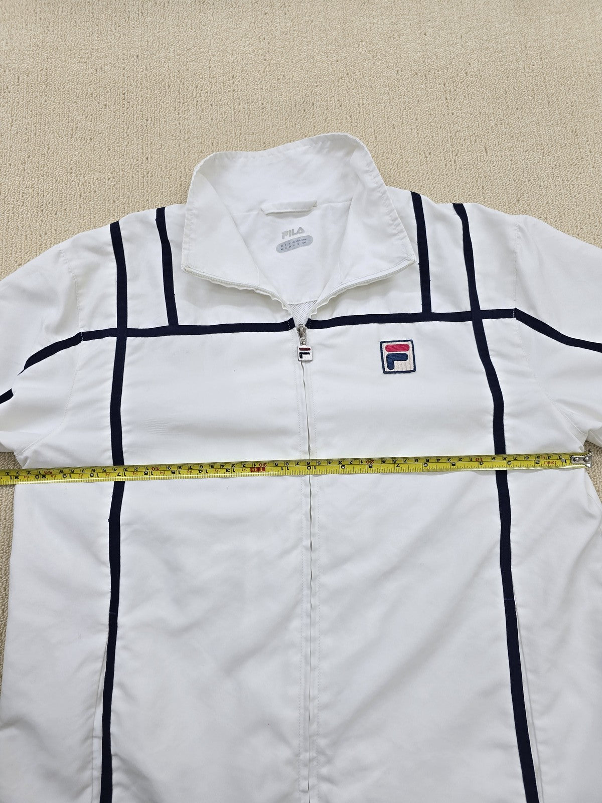 Fila White Striped Track Jacket S Unisex Activewear Polyester