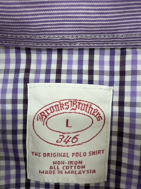 Brooks Brothers Purple Plaid Non-Iron L Long Sleeve Cotton Dress Shirt