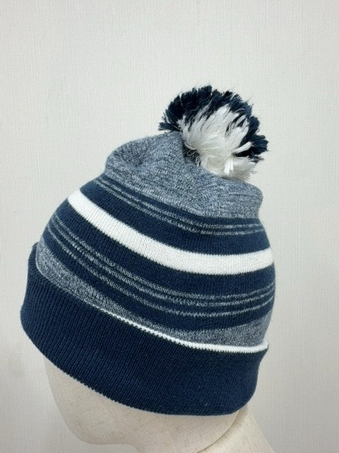 Nike Unisex Navy Pom Beanie One Size Knit Striped Cuff Logo