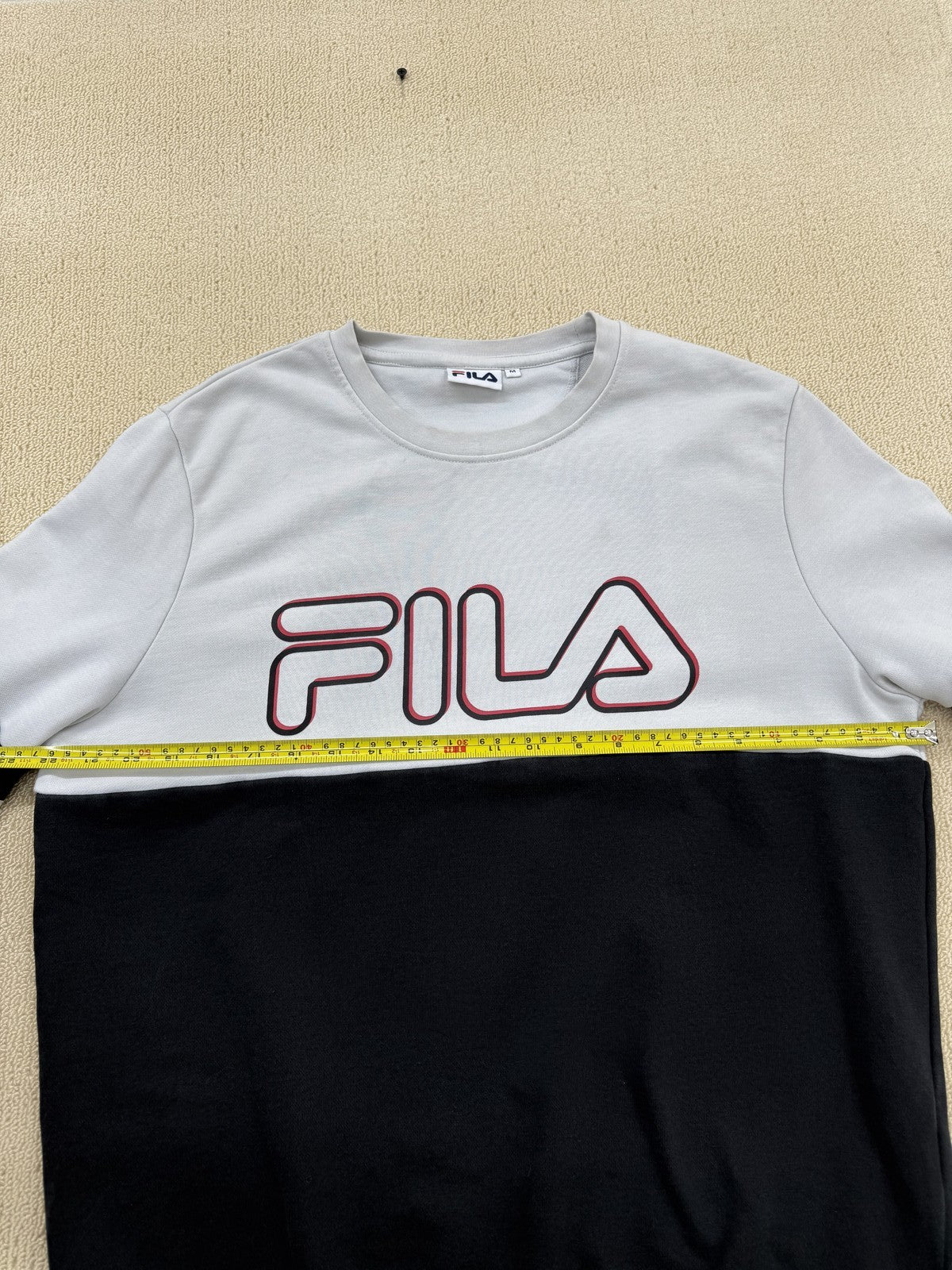 Fila Men's Black White Crewneck Pullover Sweatshirt Color Block Logo