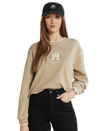 Tommy Hilfiger Beige Crewneck Sweatshirt S Th Logo Embroidered