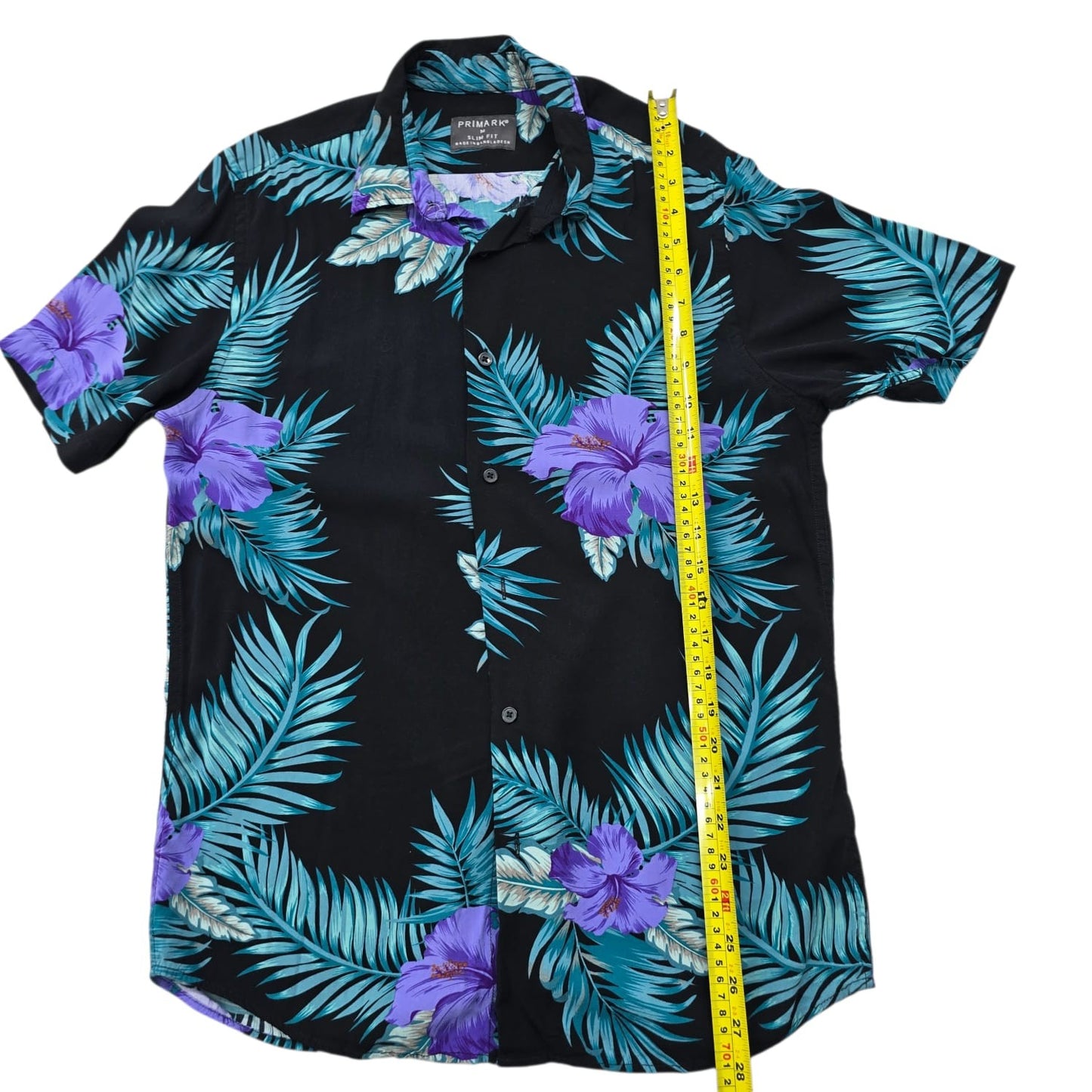 Primark Men's Black Tropical Floral Slim Fit Shirt Size M