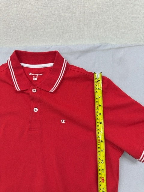 Champion Red Men's Polo Shirt M Short Sleeve Easy Fit White Piping Button