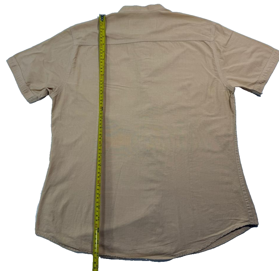 Diesel Tan Khaki Short Sleeve Shirt Mandarin Band Collar Casual Size L