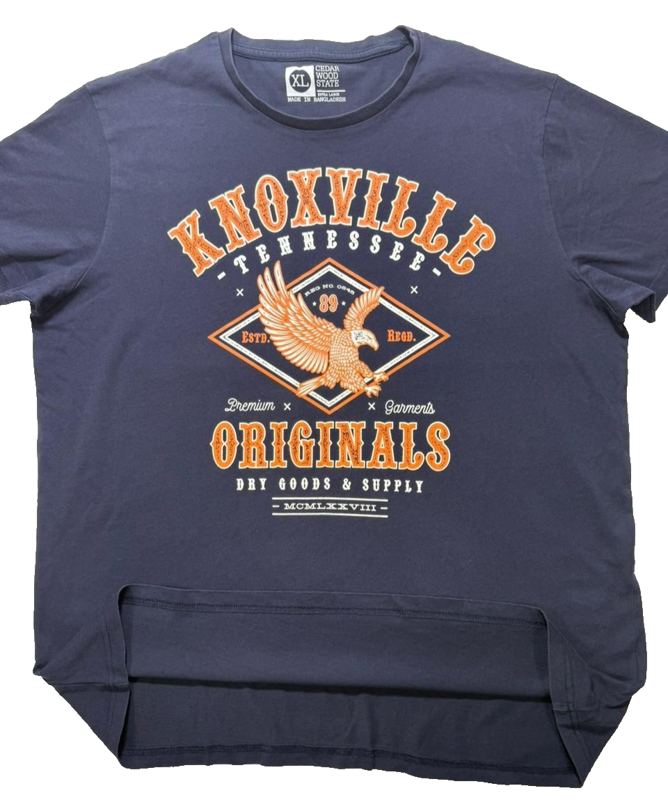 Cedar Wood State T-Shirt XL Knoxville Tennessee Originals Graphic Tee Navy Blue