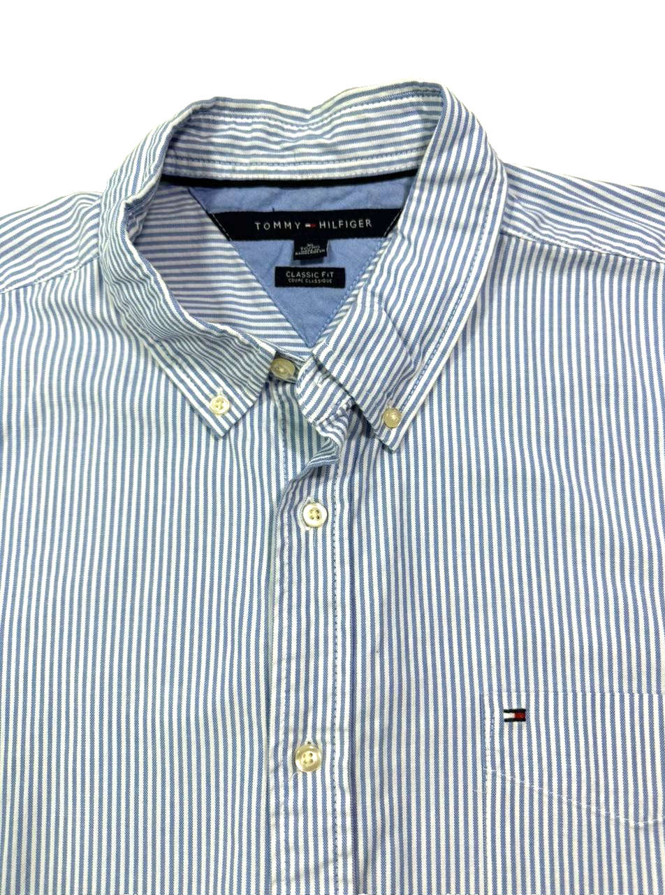 Tommy Hilfiger Men's Regular Fit Stripe Oxford Shirt In Blue And White - Size XL