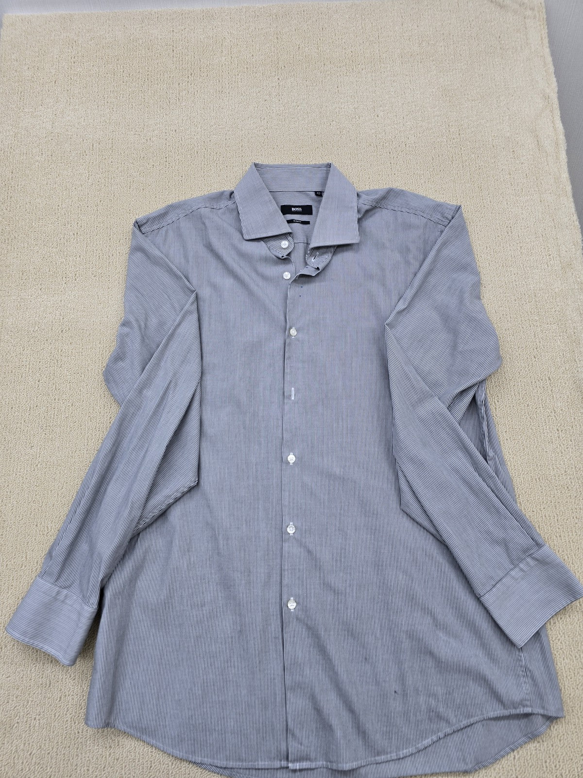 Boss Gray Striped Slim Fit Long Sleeve Dress Shirt Men's Regular