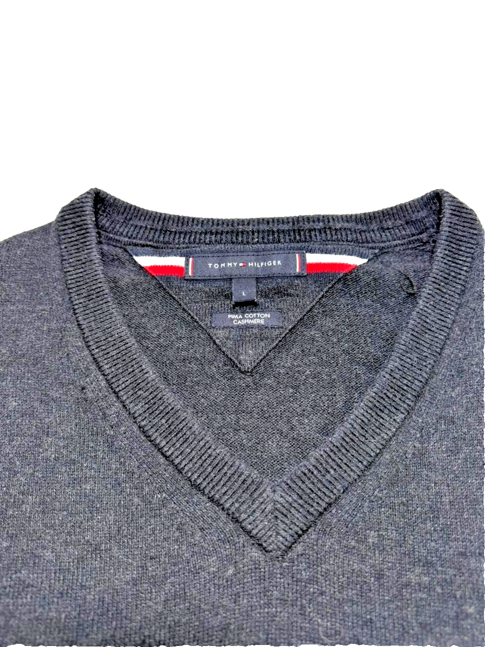 Tommy Hilfiger V-Neck Sweater Men's Large Dark Blue | Pima Cotton Cashmere
