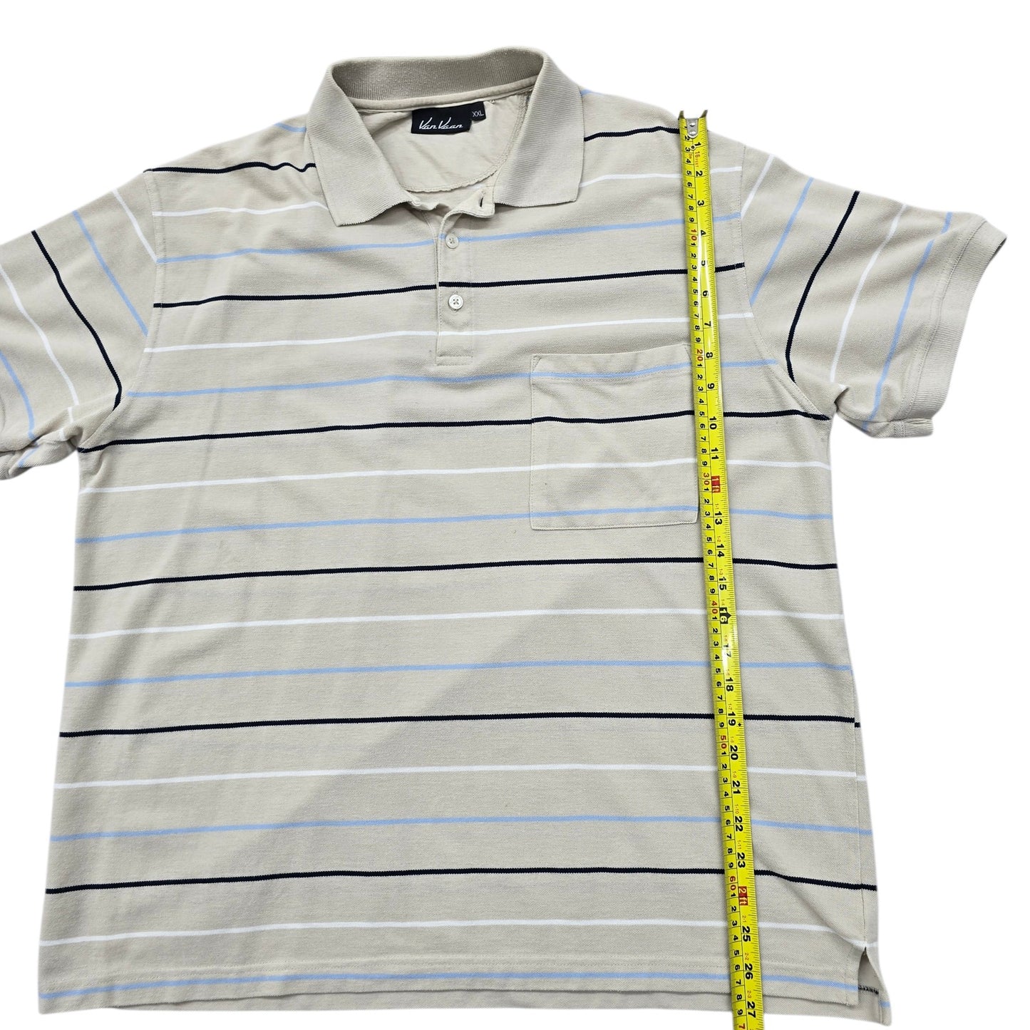Van Vaan Boys XXL Polo Light Gray Striped Cotton Blend w/ Pockets