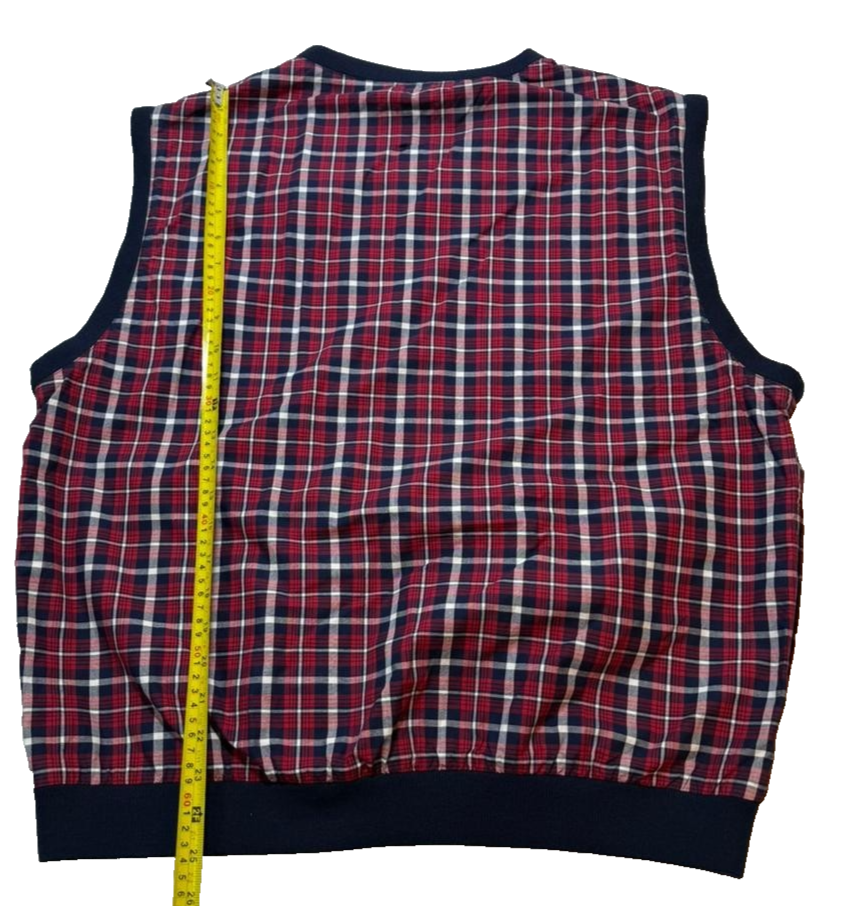 Polo Golf Ralph Lauren Men's Plaid Sleeveless Vest Red Navy Check L