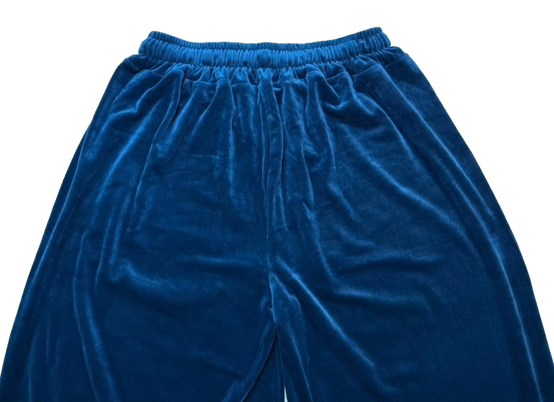 Woman Proto Moda Shengtai Valvet Drawstring Waist Trousers Sea Blue Size 36