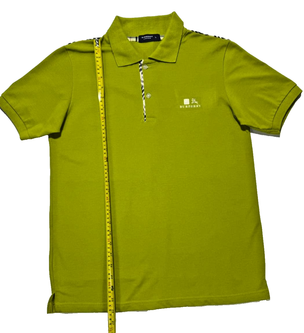 Burberry Lime Green Check Trim Polo Shirt For Men - Size L