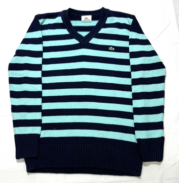 Lacoste V-Neck Sweater Striped Stripes Long Sleeve - Size 40