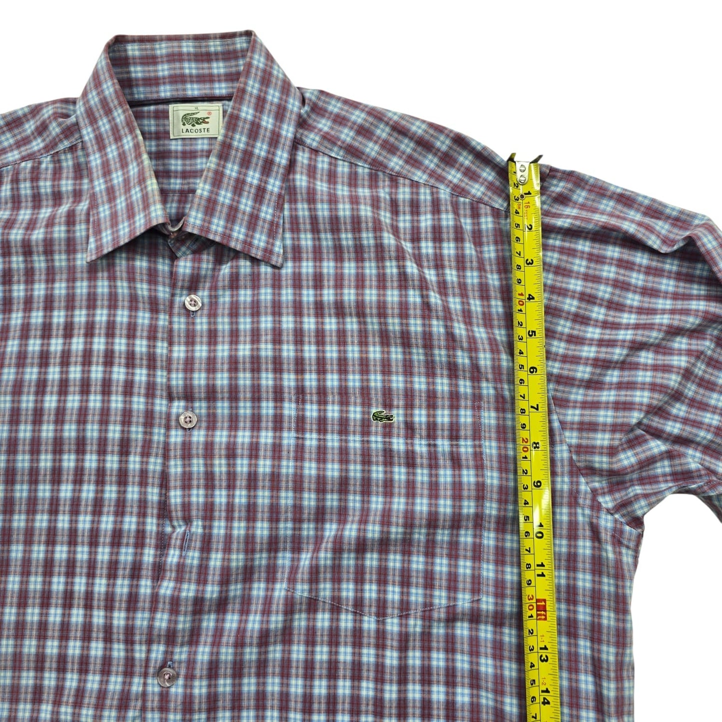 Lacoste Men's Burgundy Plaid Short Sleeve Shirt Vintage M