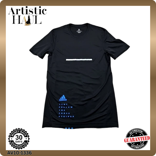 Adidas Men's Black T-Shirt – Size S, Striped