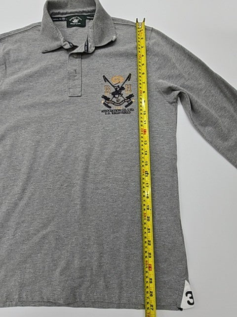 Byerly Hills Polo Club Mens Gray Logo Long Sleeve Polo Shirt Size M EUC