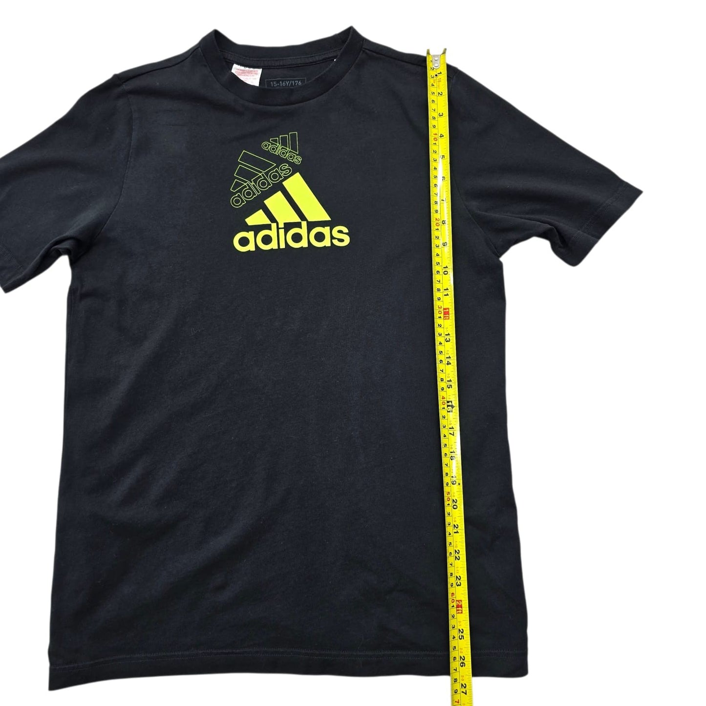 Adidas Youth Black Neon Stripes Graphic T-Shirt 15-16 Yrs