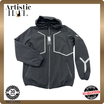 Lamborghini Black Zip Hoodie Men Reflective Piping Embroidered Logo