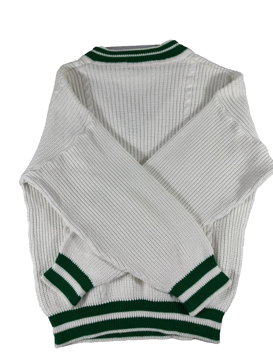 Fred Perry Mens Medium V Neck Knit Sweater White Green Tennis Made in England