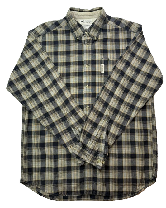 Columbia Men's Long-Sleeve Button-Up Plaid Shirt In A Brown And Beige - Size M