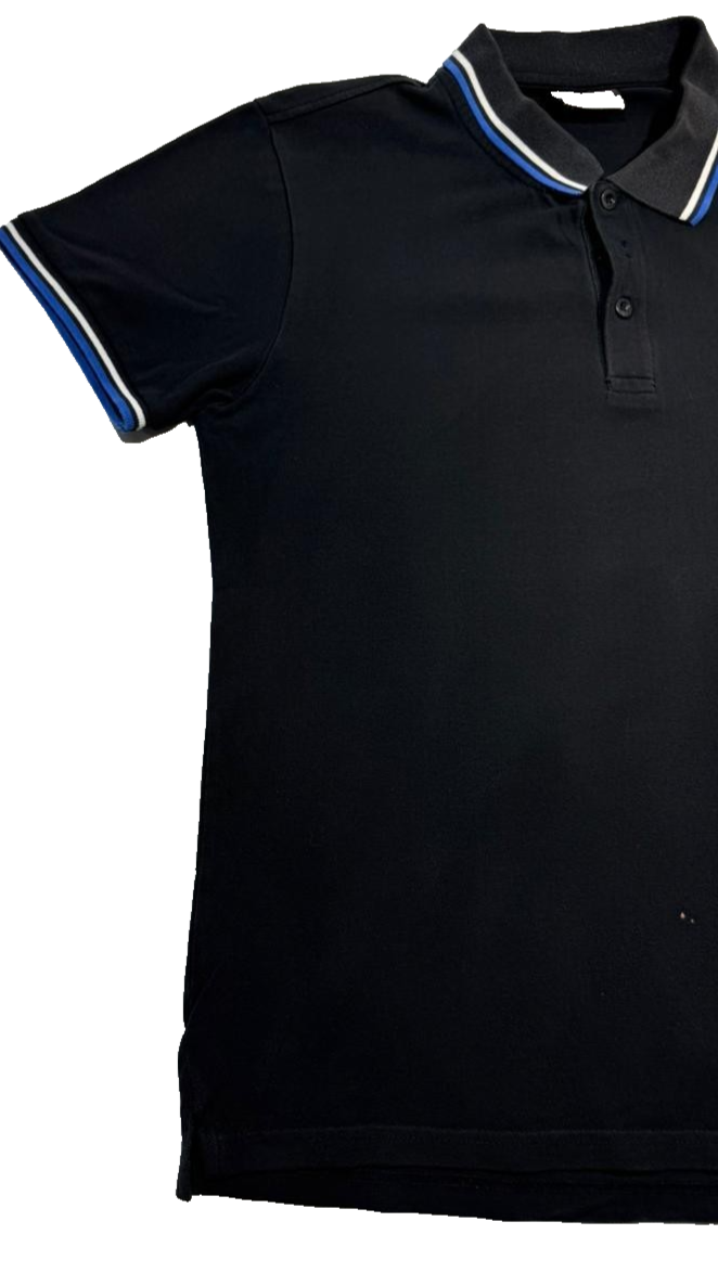Kappa Men's Black Pique Polo Shirt Embroidered Blue Logo Short Sleeve Size L