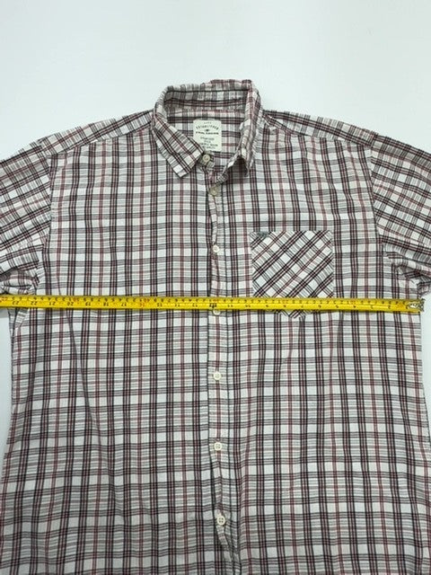 Estabished Men Red White Blue Plaid Button-Down Shirt XL Vintage Pocket