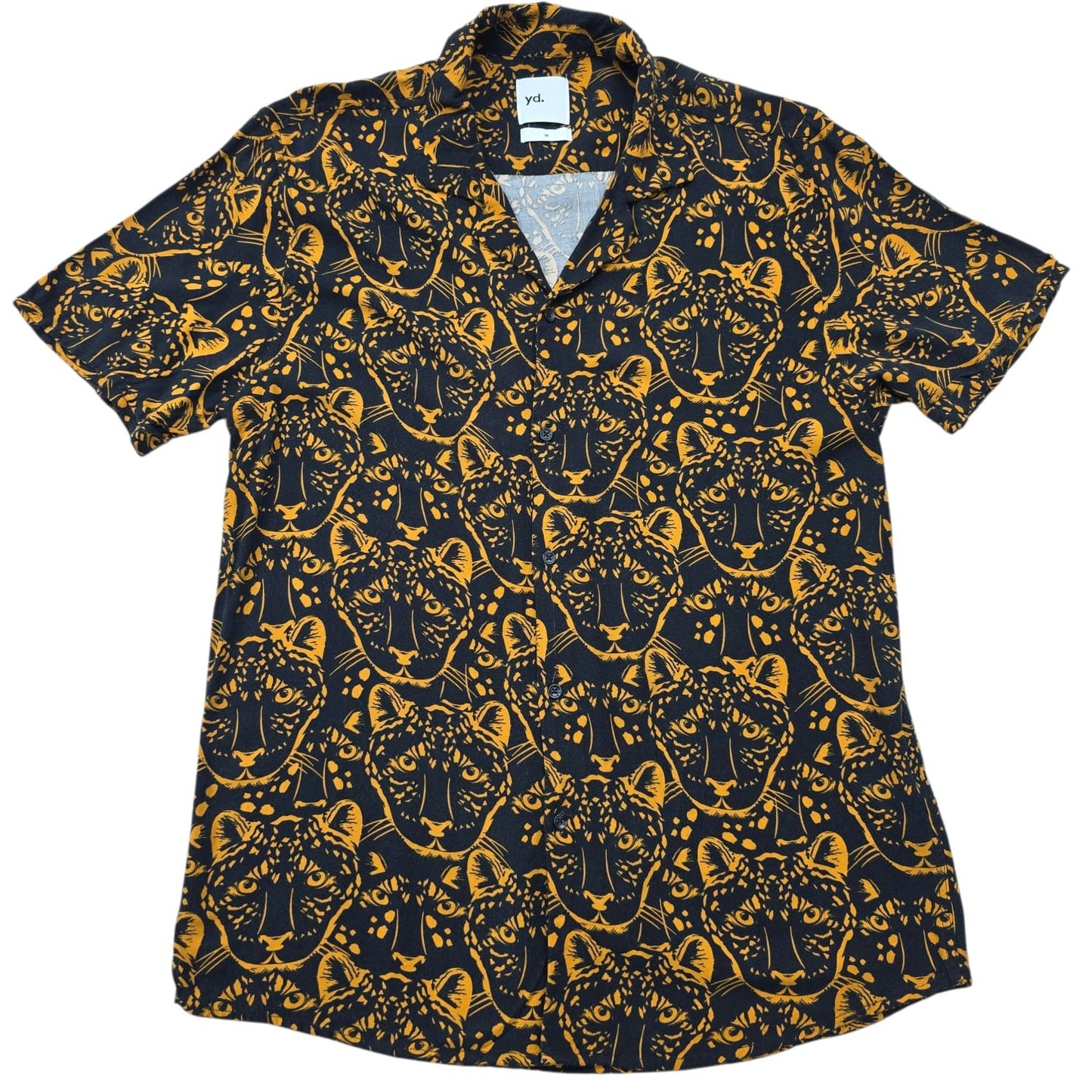 yd. Women's Black Gold Jaguar Print Button-Down Shirt Size M