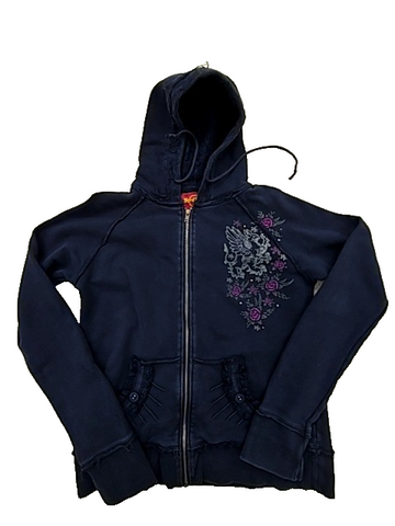 Hard Rock Cafe Unisex Navy Floral Skull Zipper Hoodie XL Cotton