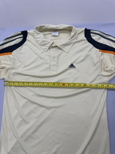 Adidas Men's XL Cream Striped Short Sleeve Polo Shirt