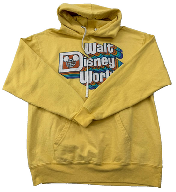 Disney Walt Disney World Yellow Retro Logo Hoodie M Fleece