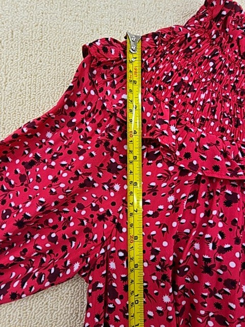 Scotch & Soda Red Floral Ruffle Mini Dress M Long Sleeve
